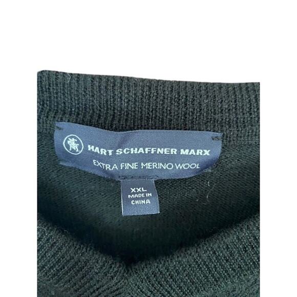 Hart Schaffner Marx Sweater V Neck Mens Size XXL Solid Fine Merino Wool Black - Picture 3 of 6
